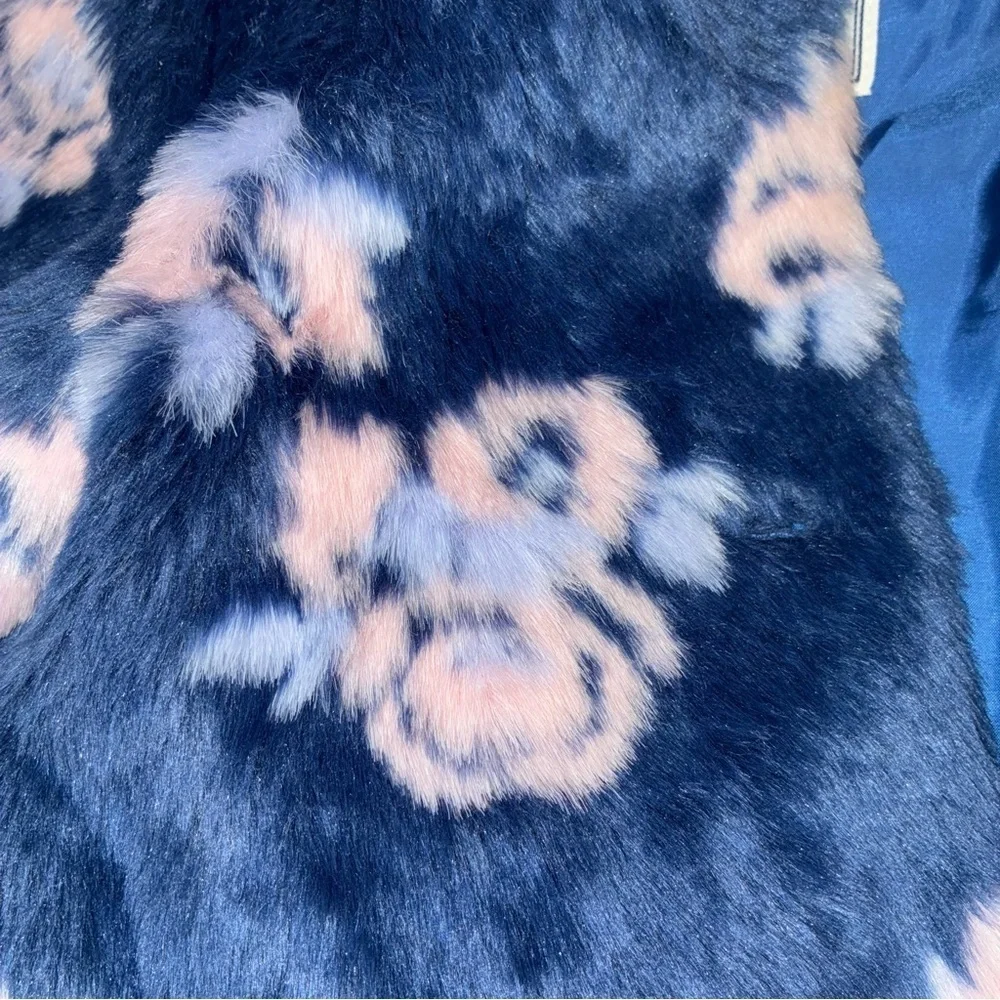 Janie and Jack Faux Fur Floral Coat Jacket Size 18-24 mos Toddler Blue Pink
